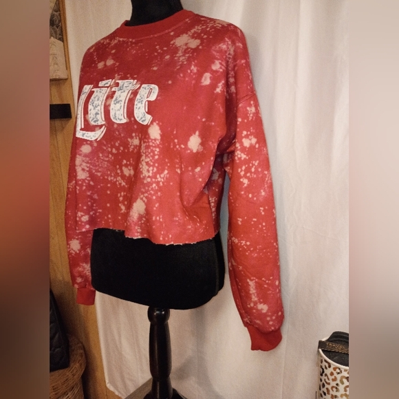 Red Tie-Dye Women's Crew Neck Sweater - Picture 3 of 4
